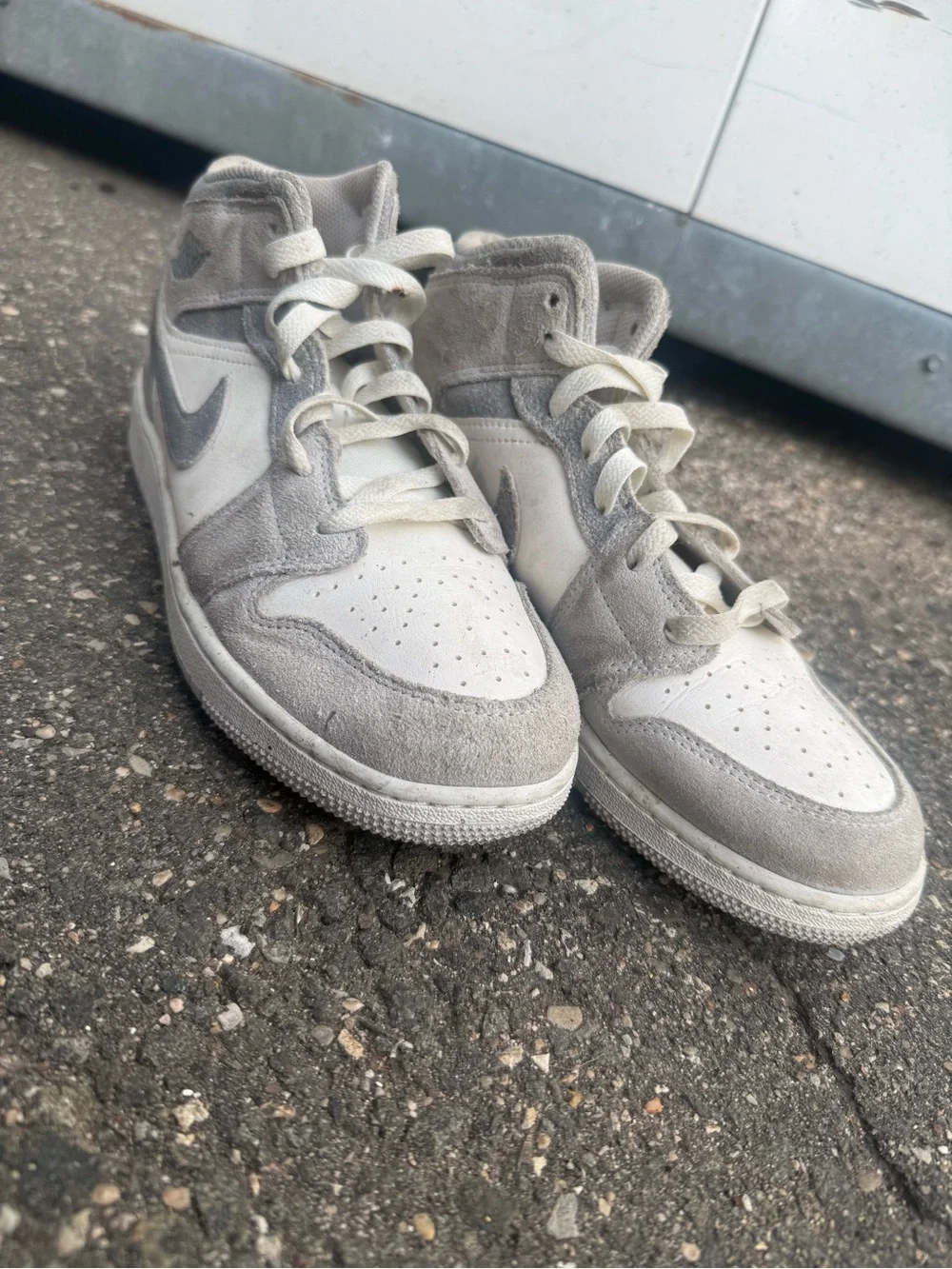 Jordan High-Top Sneakers in White and Light Gray
